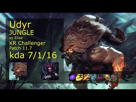 Udyr vs Elise Jungle - KR Challenger 7/1/16 Patch 11.7 Gameplay // [롤] 우디르 vs 엘리스 정글