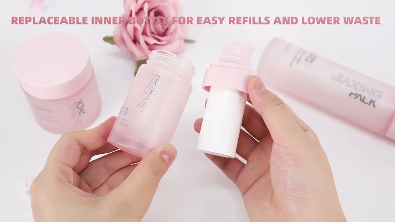 Airless Refillable Cosmetic Packaging Set | 15ml 30ml 50ml Glass Bottles + 50g Cream Jar | Jarsking