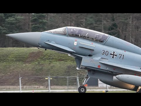 [4K] TaktLwG71 Richthofen I Eurofighter Takeoff & Landing I GFD Learjet 36A I Close-Up