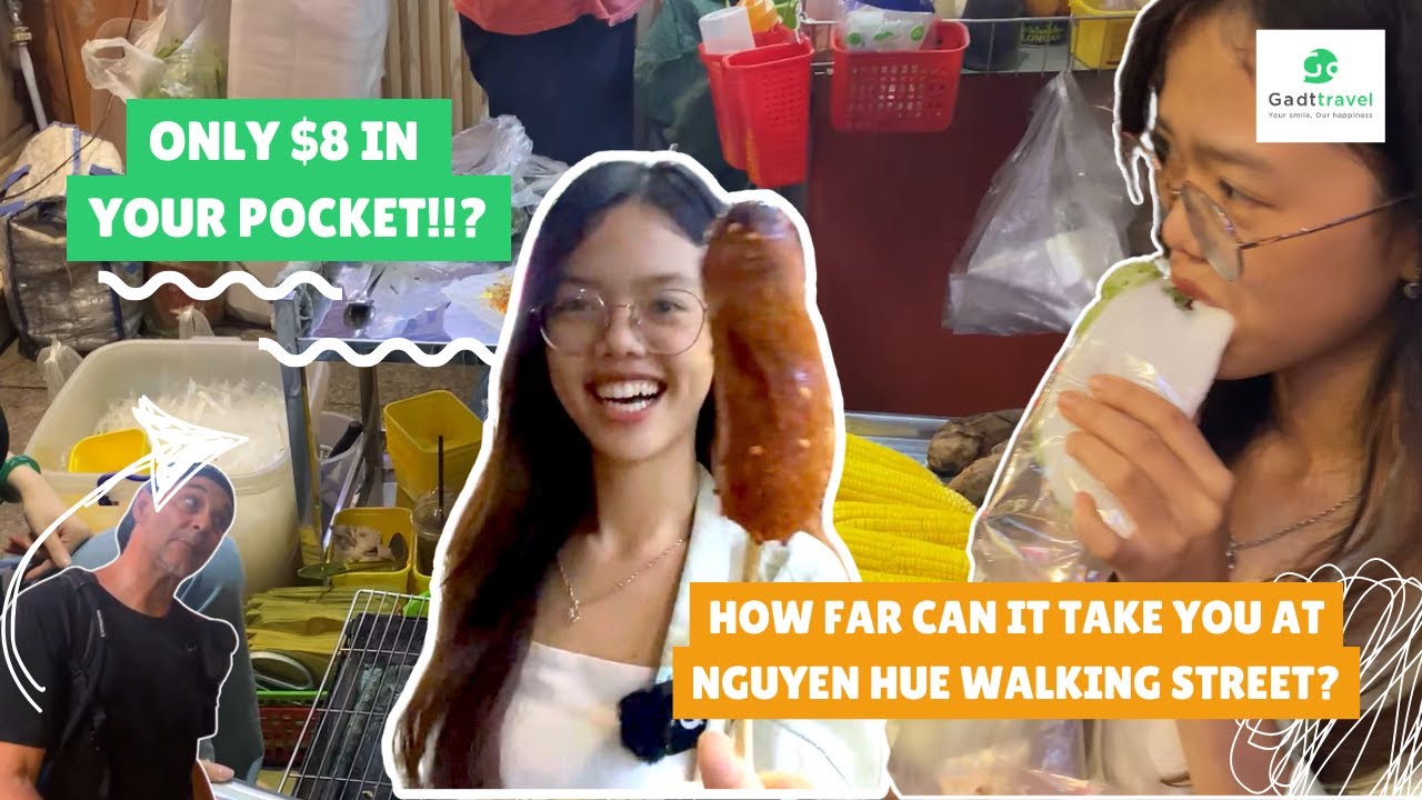 Experience the thrill of the street food challenge as a tourist on Nguyen Hue Walking Street.