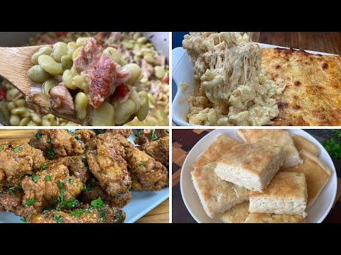 Soul Food HONEY GARLIC FRIED CHICKEN, MAC & CHEESE, LIMA BEANS W/ SMOKED TURKEY, BUTTERMILK BISCUITS