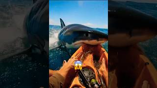 Great White Shark attacks fisherman in a kayak!