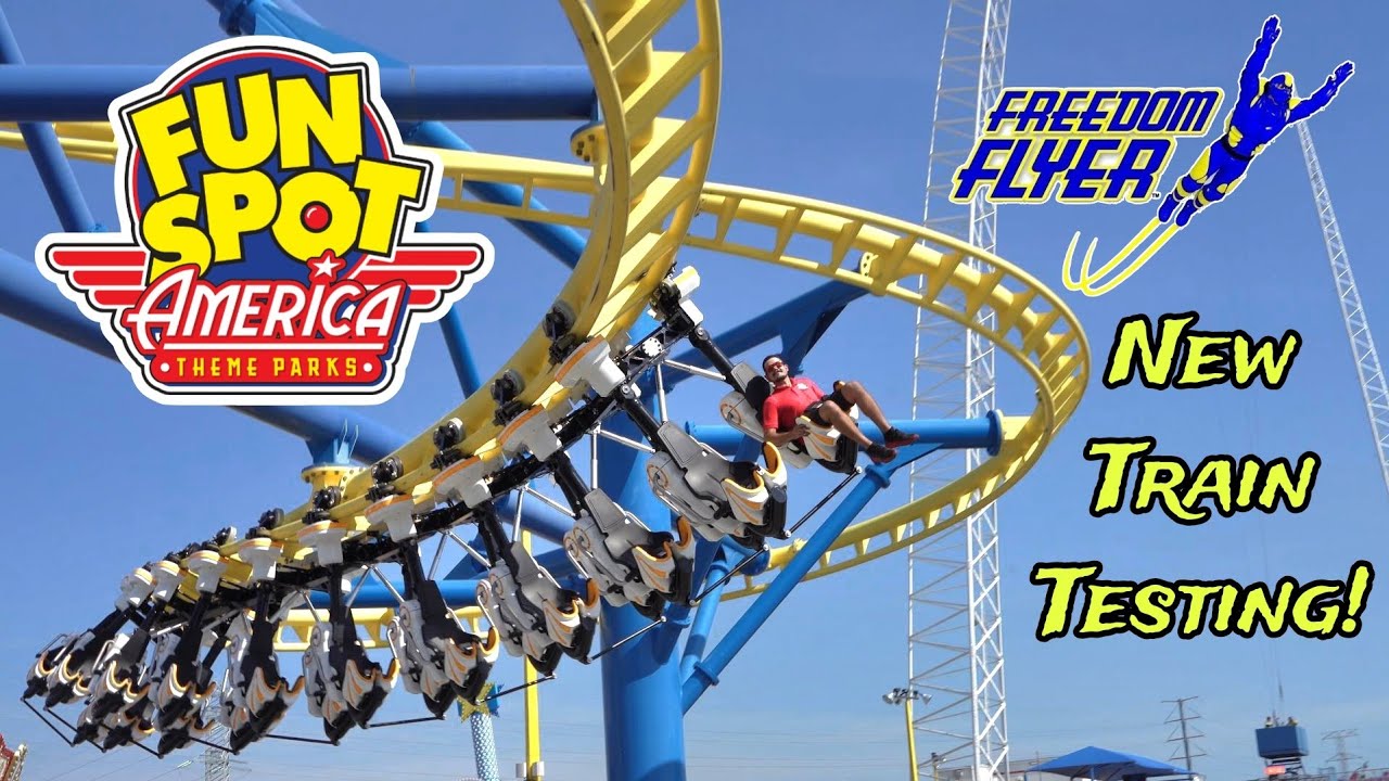 Fun Spot America Orlando NEW Roller Coaster Train Testing For Freedom Flyer Update 4.17.24