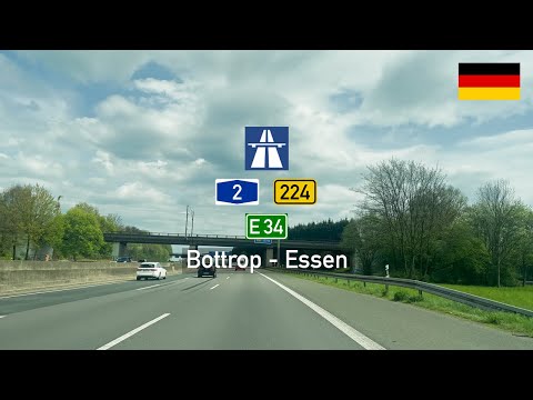 Driving in Germany: Autobahn A2 E34 & B224 from Bottrop to Essen