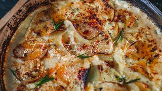 Potato Gratin with chicken and veggie sauce