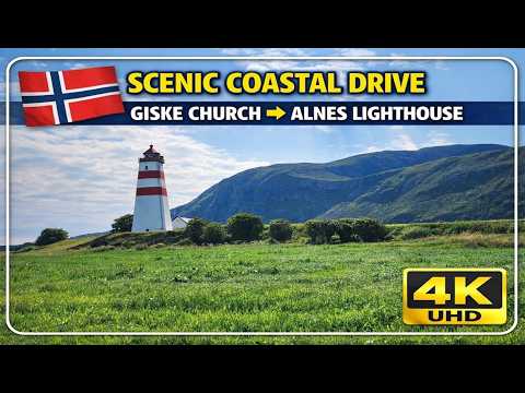 Scenic 4K Drive 🚗✨ Giske Church ➜ Alnes Lighthouse | Norway's Coastal Beauty Now in 4K!