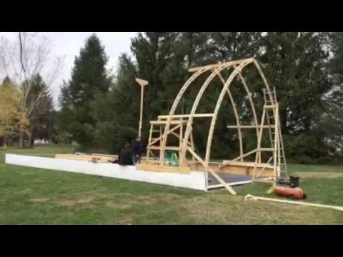 Bow roof boat shed with gothic arch