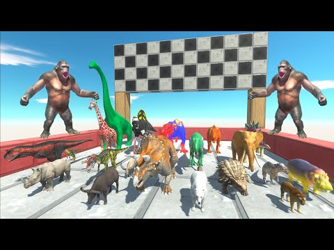 The Race Dinosaur Superheros vs Animal Speed Test Attack KingKong - Animal Revolt Battle Simulator