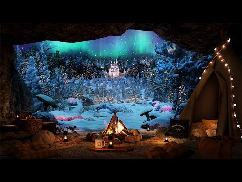 Enchanted Forest Campfire ✨ Winter Ambience | Mystical Atmosphere, Crackling Fire, Occasional Chimes