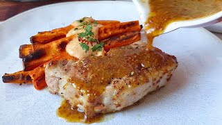 Maple Mustard Pork Chops & Sweet Potato Fries | Sweet, Savory, and SO Easy!