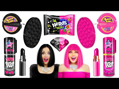 Black vs. Pink Food Challenge! | 24-Hour Epic One-Color Food Battle by RATATA COOL