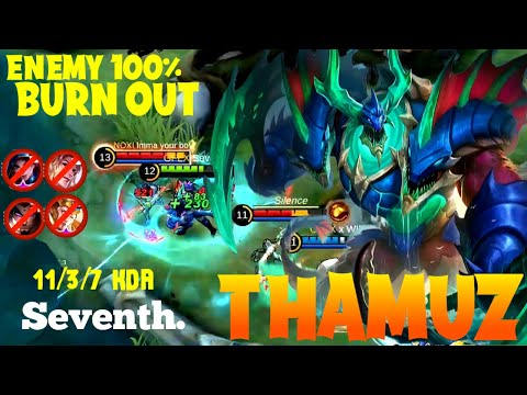 11 Kills!! Thamuz Lifesteal Build 100% Burns All Enemies!! - Build Top 1 Global Thamuz ~ MLBB