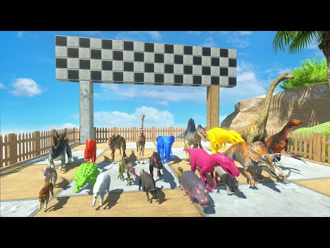 NEON SPEED CHAMPIONS RACE VIP ANIMAL VS DINOSAURS - TEST RACE - Animal Revolt Battle Simulator