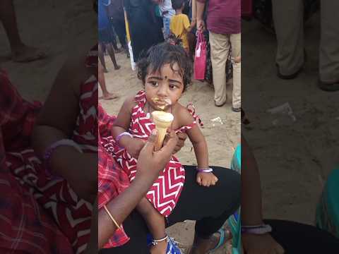 #cutebaby #ashritha Enjoying with ICE cream @Kovalam