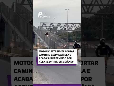 Motociclista tenta cortar caminho em passarela e acaba surpreendido por agente da PRF, em Goiânia