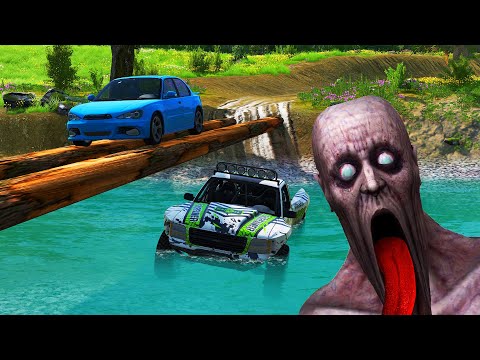 BeamNG Drive - Escape From The Shy Guy (scp-096) | Cars vs Log Bridge | #1 | beamng hot