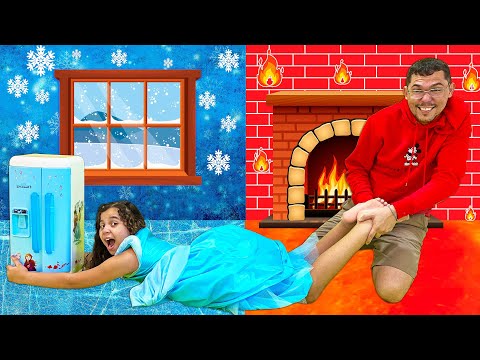 Sarah e o desafio QUENTE VS FRIO com o papai | Sarah and Hot vs Cold Challenge with Dad
