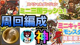 『ミニ三国ラッシュ周回編成紹介』&ミニキャラガチャ無料10連のお知らせが対応　神ってる！パズドラ