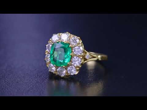EMERALD DIAMOND CLUSTER RING 2CT EMERALD 1.50CT DIAMOND 18CT GOLD