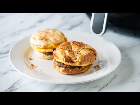 Air Fryer Frozen Breakfast Sandwiches with Time & Temp.