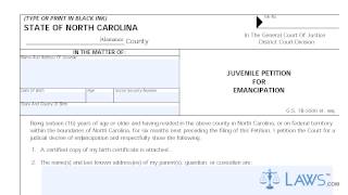 North Carolina Juvenile Petition for Emancipation AOC-J-900M