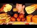 ASMR CHEESY BBQ CHICKEN TRIPLE CHEESEBURGERS HASH BROWNS No Talking EATING SOUNDS