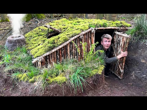 I Built an Underground Survival Hut (overnight)