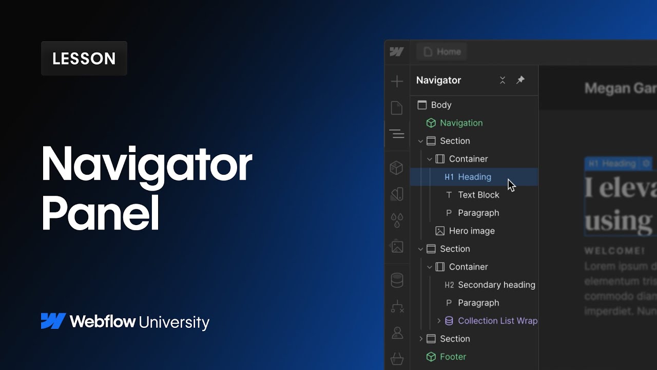 Navigator Panel — Webflow UI tutorial
