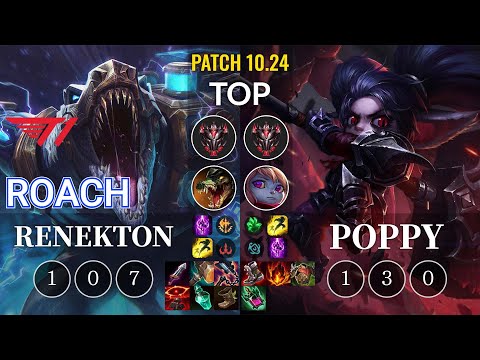 T1 Roach Renekton vs Poppy Top - KR Patch 10.24