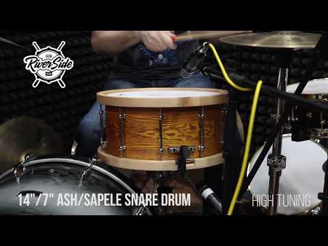 14"/7" Riverside ash/sapele snare drum, high tuning.