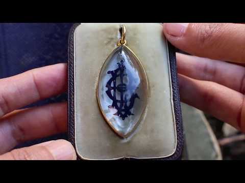 1880s 15k Gold Victorian Reverse-Carved Essex Crystal Mourning Pendant by Hunt & Roskell