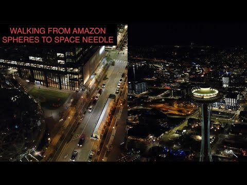Seattle Night walk from the Amazon Spheres to the Space Needle and Climate Pledge Arena 4K