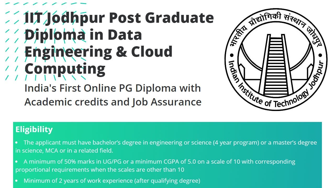 IIT Jodhpur  Post Graduate Diploma in Data Engineering & Cloud Computing
