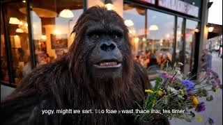 Bigfoot is buying flowers for his girlfriend