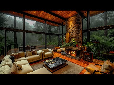 Cozy Rainy Day Retreat - Soothing Jazz Music in a Forest Room Atmosphere with Relaxing Background 🌧️