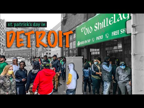 The Streets of Downtown Detroit... St. Patrick's Day Partying During a Pandemic (2021) in 4K