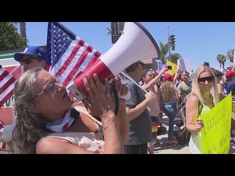 Protesters Fed Up With Stay-At-Home Orders Demonstrate In Pacific Beach
