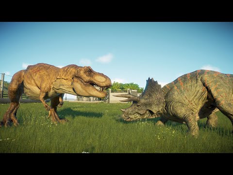 TRICERATOPS MAX HEALTH vs T-REX (DINOSAURS BATTLE) - Jurassic World Evolution 2World Evolution 2