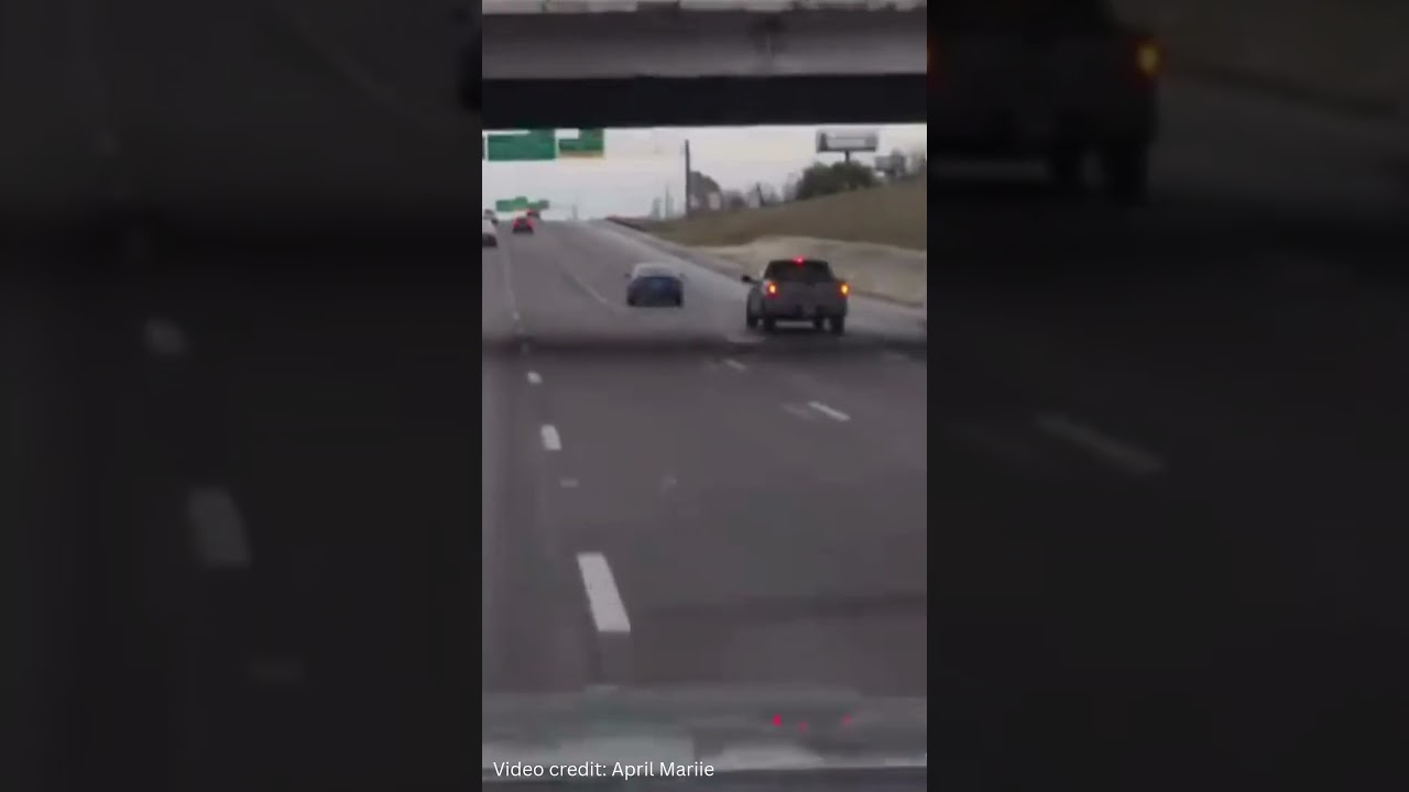 Exclusive video shows the moment a truck hit a traffic sign, shutting down I-35