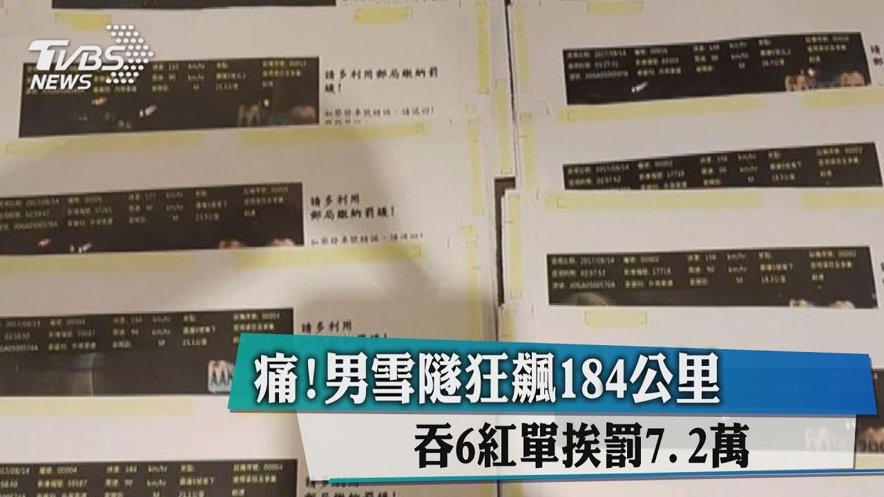 雪隧狂飆時速184公里 他吞7.2萬罰單哭哭了