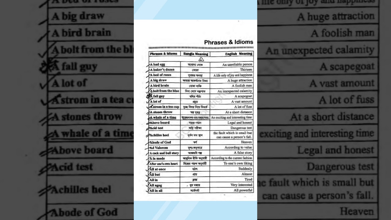 Phrases and Idioms, Bangla meaning,  English meanings,  #shorts