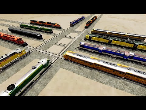 Impossible Six Rail Tracks Crossover VS Twelve Trains Crossing - BeamNG.Drive