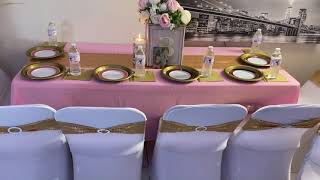 African American baby pink and gold baby shower decor