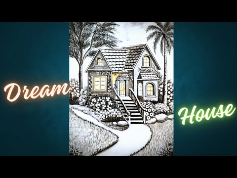 Time - lapse Relaxing Charcoal Atr | Dream House Sketch Step by step.