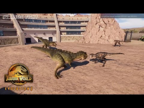 2X T-REX VS 2X SCORPIOS REX - EPIC DINOSAUR BATTLE ROYALE - JURASSIC WORLD EVOLUTION 2 DINO FIGHT