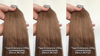 lovebeautywig | 20inch Medium Brown Yaki Straight Tape In Hair Extensions #yakihairextensions