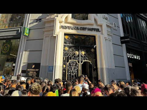 Crowd in front of Pestana CR7 Gran Vía, Madrid