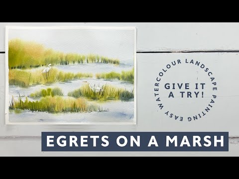 Easy Watercolour Landscape - Painting Egrets On A Marsh