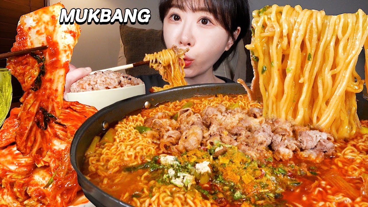 💗매운 겉절이 담그자마자 우삼겹 듬뿍 우지라면..☺️ 마무리로 밥 말아서 먹방🍜 Beef ramyun, Spicy kimchi M