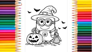 Let’s color a cute Minion with a spooky Halloween pumpkin! Grab your f